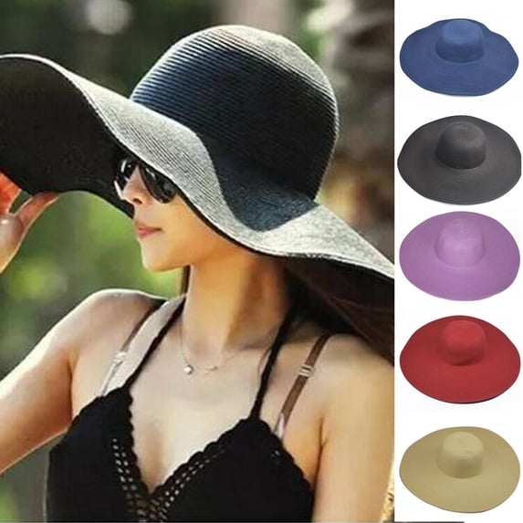RotHome Women’s Straw Sun Hat Wide Brim Summer Beach Hats for Women Packable Foldable Large Floppy Sun Hat Travel Poolside Accessories UV Protection