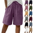thumbnail image 1 of RotHome Womens Bermuda Shorts Linen High Waisted Wide Leg Casual Summer Drawstring Mid Length Lightweight Breathable Relaxed Fit Flowy with Pockets, 1 of 8