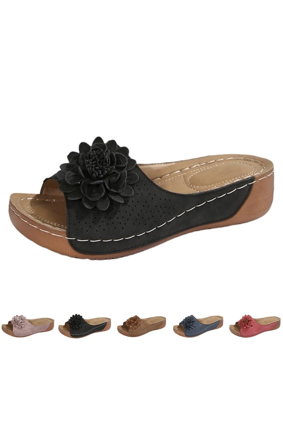 Womens Dressy Flower Orthopedic Wedge Sandals Casual Comfort Open Toe Platform Arch Support Summer Boho Beach Slides Sandalias de Mujer Elegantes