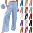 thumbnail image 1 of RotHome Womens Flowy Linen Pants Wide Leg High Waist Casual Palazzo Trousers Summer Beach Vacation Boho Outfits Plus Size Spring Travel Cruise Clothes 2026, 1 of 3