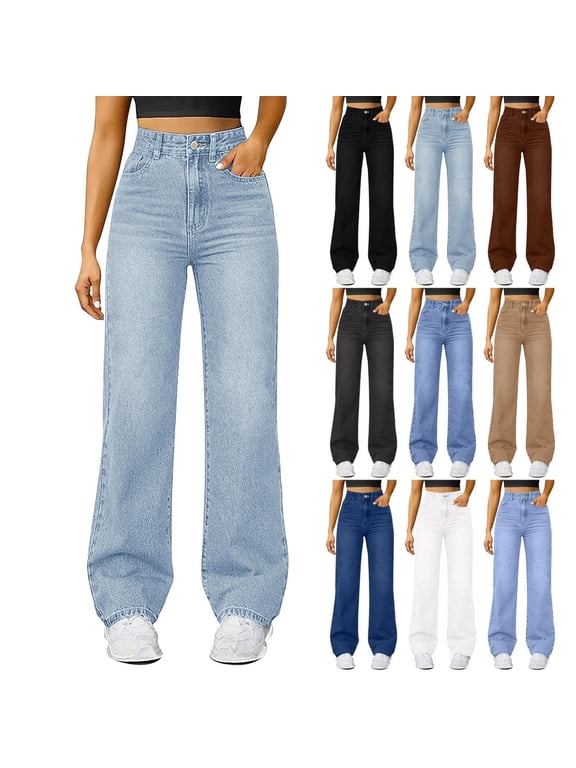 Womens High Waisted Straight Wide Leg Jeans Comfort Stretch Baggy Denim Pants Trendy Business Casual Outfits for Women Loose Fit Bottoms