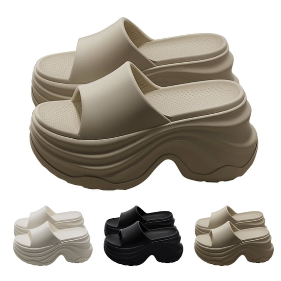 RotHome Womens Slip On Sandals Comfortable Cloud Slides Open Toe Round Platform Non Slip Bathroom Shower Slippers Soft Cushion Lightweight Beach Walking Sandals Summer Casual