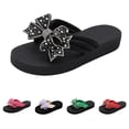 thumbnail image 1 of RotHome Womens Wedge Sandals Bow Flip Flops Rhinestone Thong Open Toe Summer Beach Platform Boho Cute Casual Shoes Fancy Flip Flops for Women Easter Sandals, 1 of 9