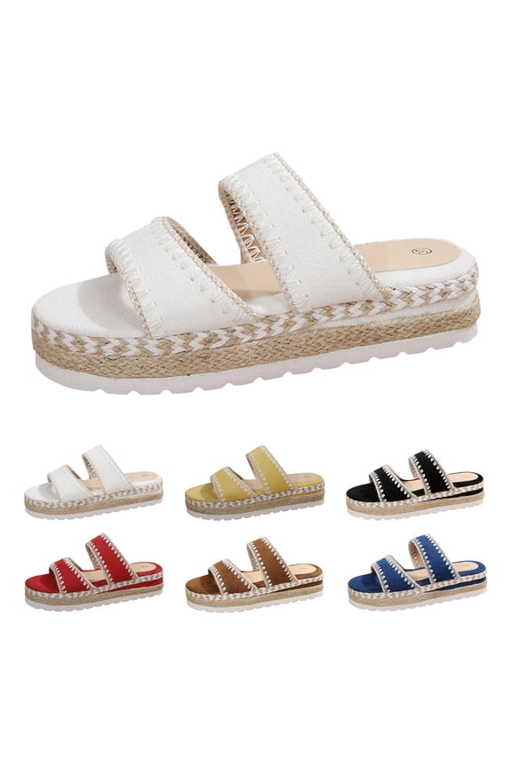 Womens Wedge Sandals Espadrilles for Women Platform Wedge Sandals Women Double Strap Comfortable Non Slip Slides Open Toe Beach Shoes