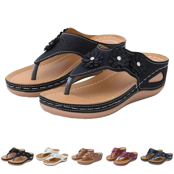 RotHome Womens Wedge Sandals Platform Dressy Comfortable Casual Slip On Flip Flops Thong Sandals Summer Shoes for Women Lightweight Non Slip