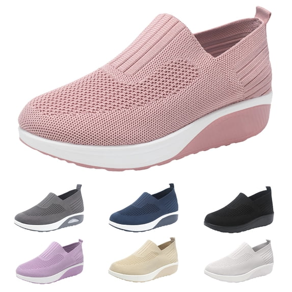 RotHome Woven Orthopedic Walking Shoes for Women, Slip-On Sneakers, Arch Support, Non-Slip Sole, Breathable Comfortable Shoes for Nurses and Workers