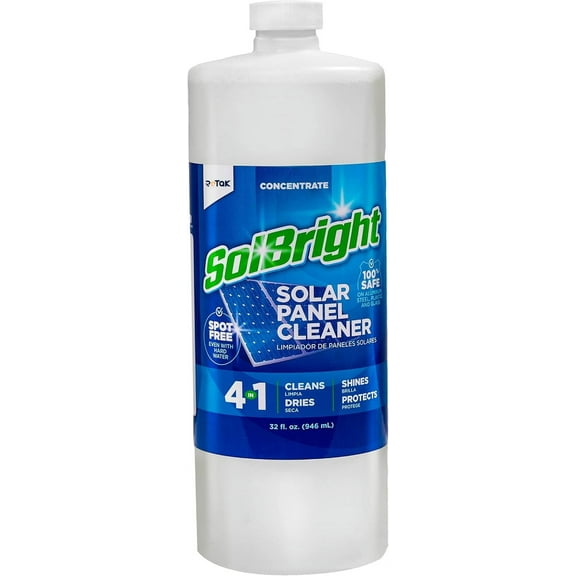 Rotak SolBright 4-in-1 Solar Panel and Window Cleaner Solution For PV Solar Panels and Glass Spot Free Quick Dry Non-toxic Cleans Up to 10 Solar Systems (32 oz)