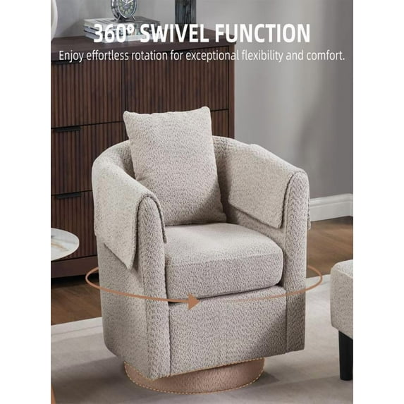Rotary Armchair With Ottoman Set Modern Barrel Armchair With Removable Back Pillow 2 Armrest Covers For Living Room Bedroom Office Gray