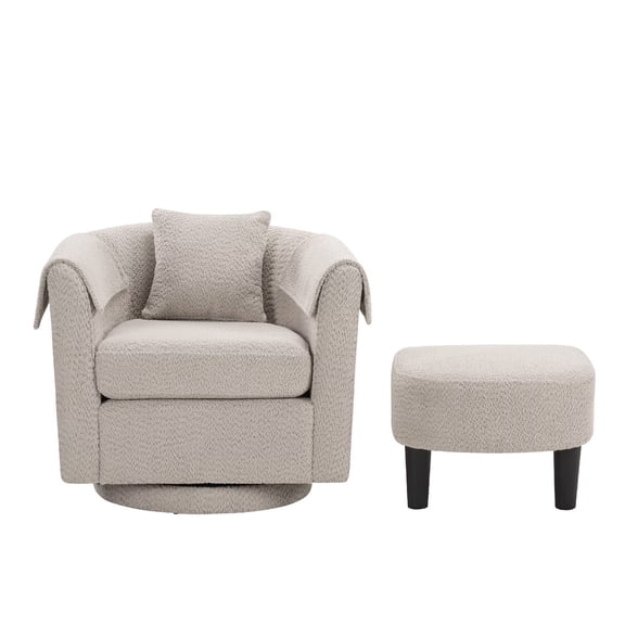 Rotary Armchair with Ottoman Set Modern Barrel Armchair with Removable Back Pillow 2 Armrest Covers for Living Room Bedroom office Gray
