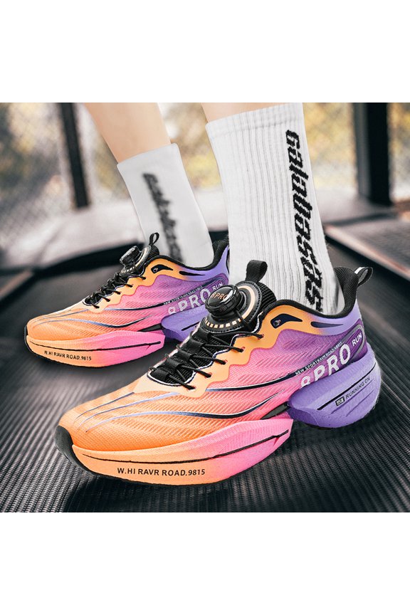 Rotary Buckle Gradient Mesh Thick Midsole Professional Racing Running Shoes