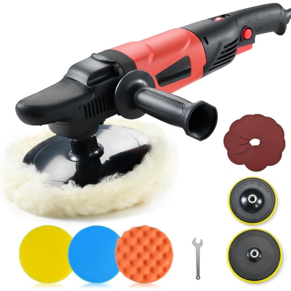 Rotary Buffer Polisher,1200W 6-inch/ 7-inch  Buffer, Polisher Waxer Kit with 6 Variable Speed 1000-3500RPM & 4 Polishing Pads,Detachable Handle for Boat, Polishing and Waxing