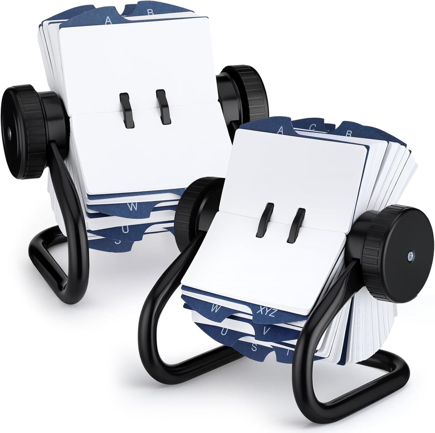 Rotary Business Card Holder with 500 Cards and 24 A-Z Index Tabs for Office Desk Storage