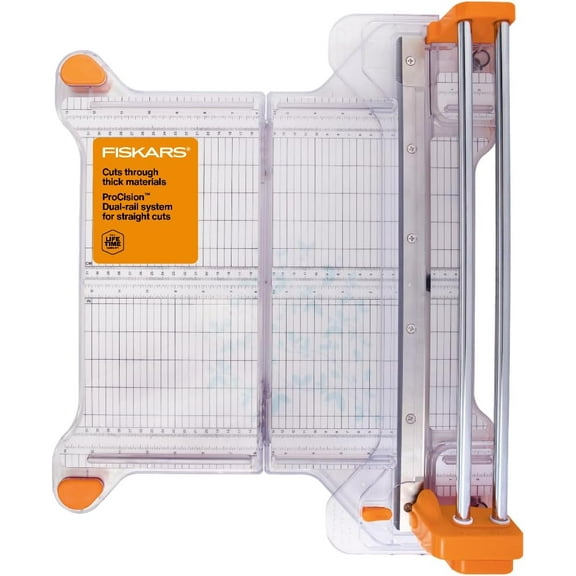 Rotary Bypass Paper Trimmer - 12" Cut Length - Craft Paper and Mixed Media Cutter with Grid Lines - Orange