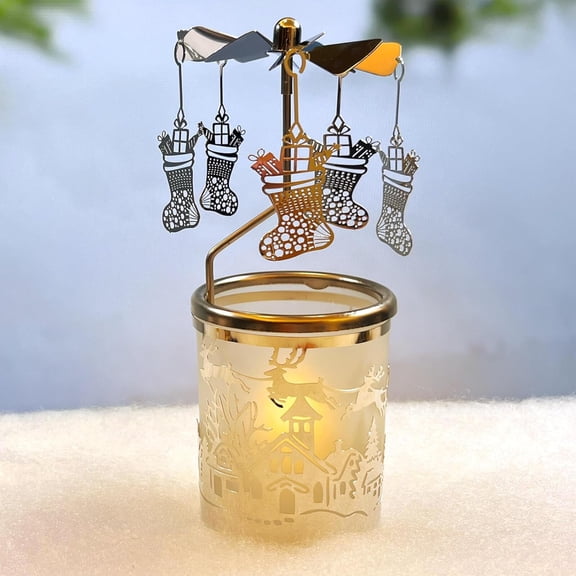 Rotary Candle Carousel Spinning Candle Holder Spinning Tealight Holders Christmas Decoration for Home Tabel Centrepieces Gift for Wedding Wife Kids Birthday(Stocking)