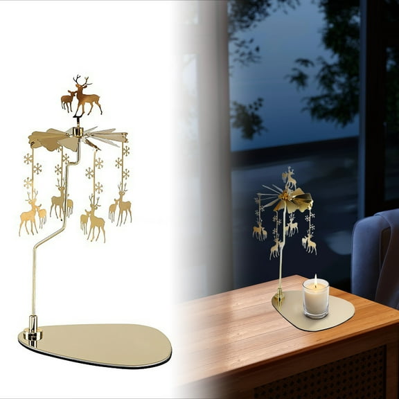 Rotary Candle Spinner Round Triangular Tray Rotating Candlestick Rotary Candle Holder Tea Light Romantic Revolving Spinning Candle Holder for Home Decoration Party Candlestick, Gold Deep