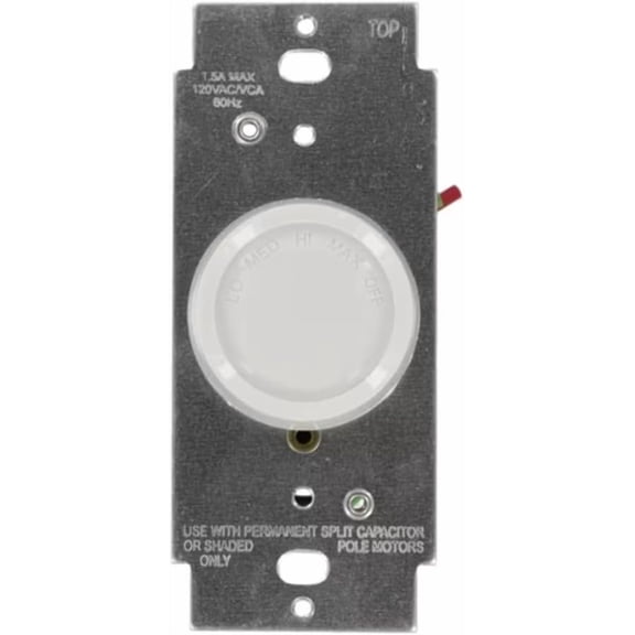 Rotary Ceiling Fan Wall Switch, Quiet 4-Speed Fan Control, 1.5 Amp, Single-Pole, with Ivory & Light Almond Knobs Included, 06639-10Z, Trimatron, White