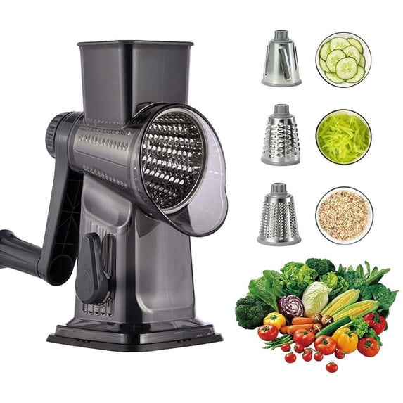 Rotary Cheese Grater,2026 Upgrated 3-in-1 Manual Vegetable Slicer with Handle,Safe Kitchen Tool for Cheese, Nuts, Potatoes & Salads – Easy to Clean