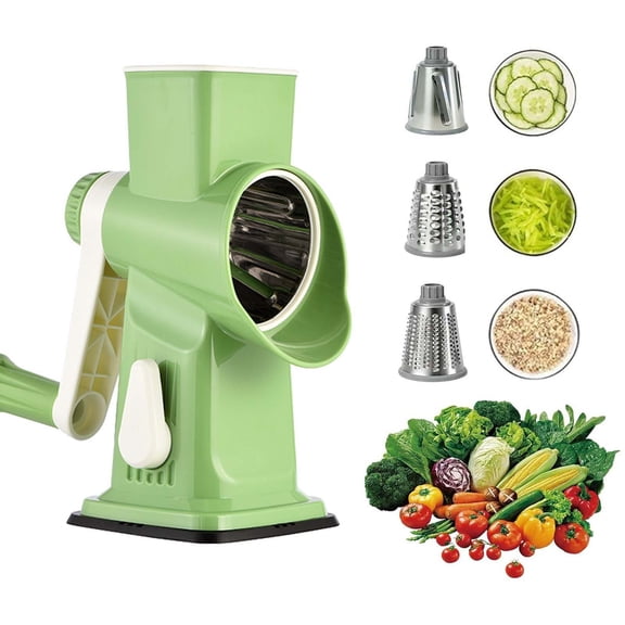 Rotary Cheese Grater - 3-In-1 Manual Vegetable Slicer With Handle,Safe Kitchen Mandoline Shredder With Suction Base,Veggie Slicer,Crank Cheese Grater,Hand Crank Cheese Grater