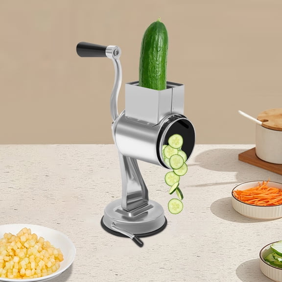Rotary Cheese Grater 5 Blades Stainless Steel Hand Crank Vegetable Slicer with Strong Suction Base, 430 Stainless Steel Body, Dishwasher Safe Kitchen Grater for Cheese, Nuts, Vegetables