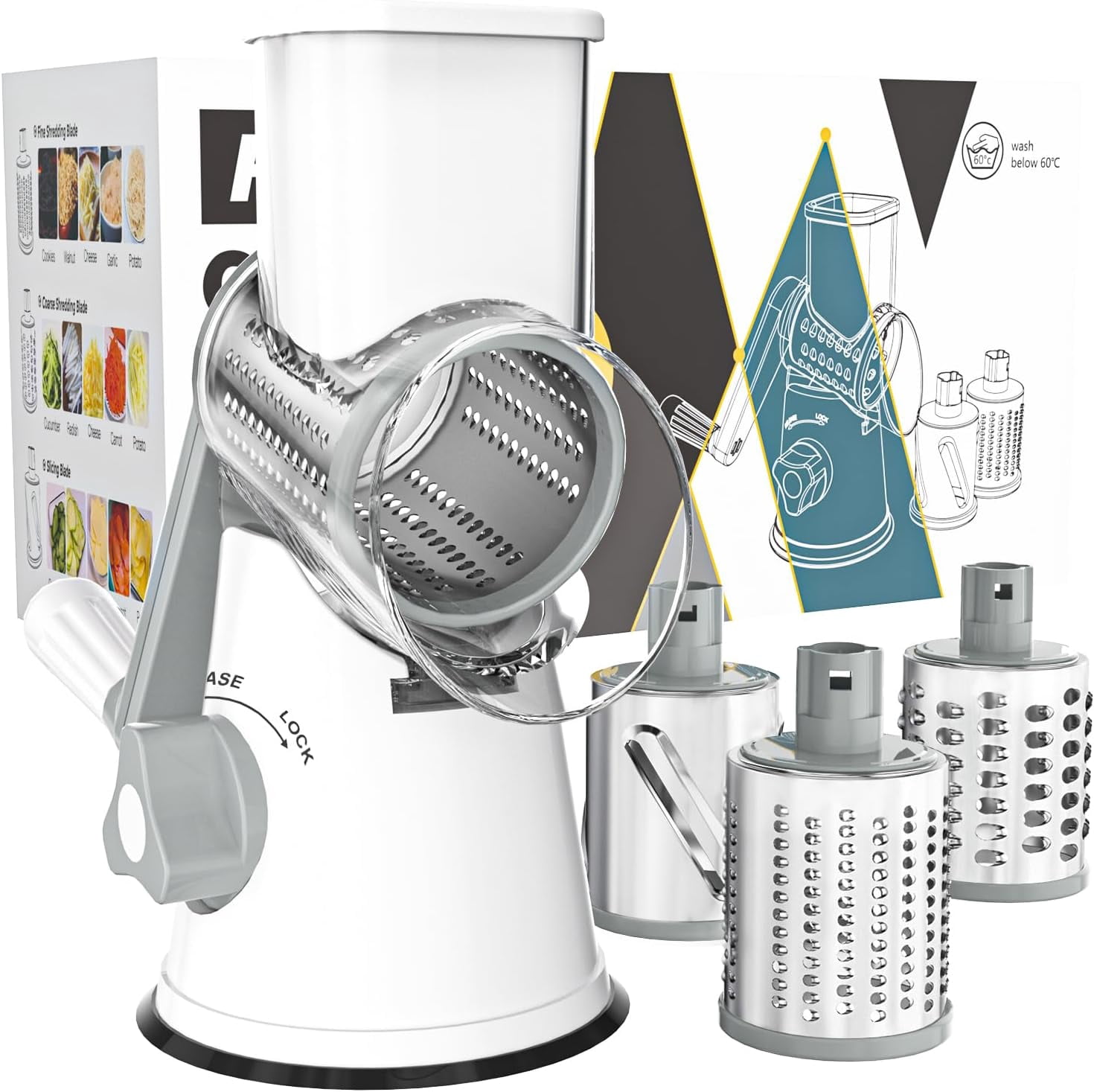 Rotary Cheese Grater Hand Crank Cheese Shredder, White | For Fresh ...