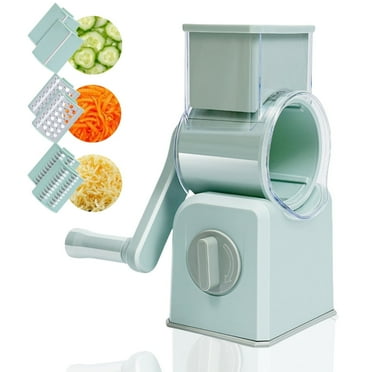 FANGNISN Rotary Cheese Grater Hand Crank, Multi-Purpose Vegetable Shredder with 3 Replaceable Stainless Steel Blades for Cutting Vegetable Fruit