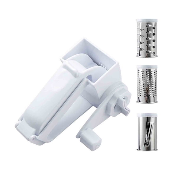 Rotary Cheese Grater Hand Crank Multifunctional | Stainless Steel & ABS | 3 Removable Blades | Compact Handheld Vegetable Slicer Chocolate Shredder | Easy-Clean Kitchen Tool | 1 Set