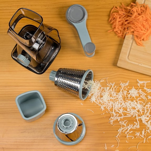 Rotary Cheese Grater Hand Crank with 3 Blades for Cheese, Potato, Zucchini, Nuts, Chocolate - GreyBlue