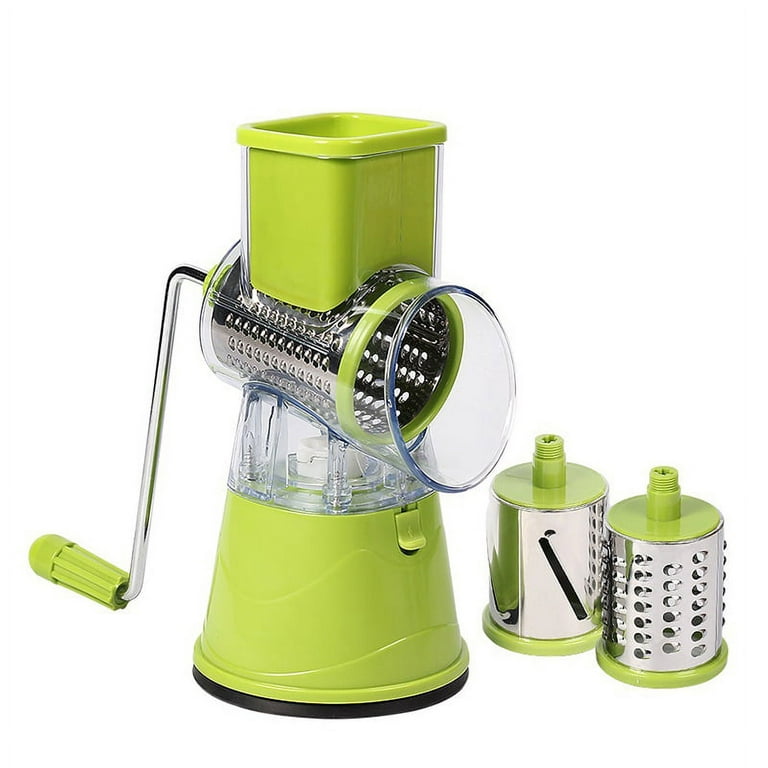 GDL Rotary Cheese Grater Handheld Vegetable Mandoline Slicer Easy Cleaning Kitchen Cheese Grater Shredder with 3 Drum Blades, Green