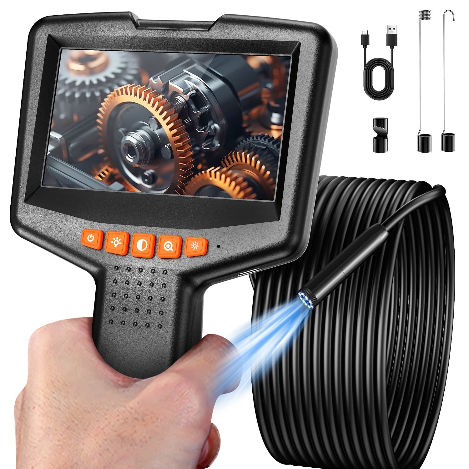 Askmuse 1080P Endoscope Camera with Light, 4.3in LCD Inspection Scope with 16.4ft Waterproof Semi-Rigid Cable, 3X Zoom LED Borescope Camera for Pipe Drain Sewer Automotive Tool Use