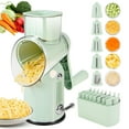 thumbnail image 1 of Rotary Cheese Grater with Handle Vegetable Shredder with 5 Interchangeable Blades, Kitchen Food Slicer and Chopper with Strong Suction Base for Fruit Vegetables Nuts with Blade Storage Box (Green), 1 of 7