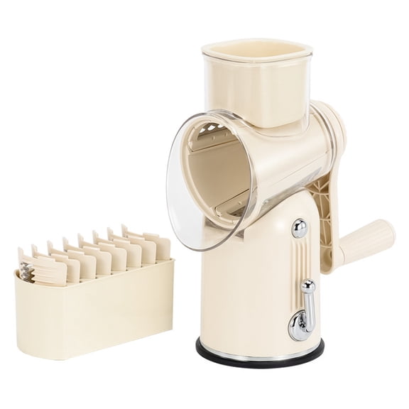 Rotary Cheese Grater with Handle, Vegetable Shredder with 5 Well-designed Blades & Strong Suction Base, Veggie Salad Chopper Kitchen Chopping Artifact Gifts (Beige)
