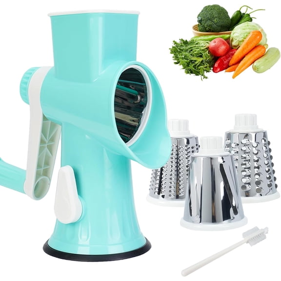 Rotary Cheese Grater with Handle-Versatile Cheese Grater Non-Slip Suction Base,Cheese Shredder & Food Slicer for Cheese,Carrots, Cucumbers,Nuts-Compact & Easy Clean Kitchen Kitchen Tool (blue)