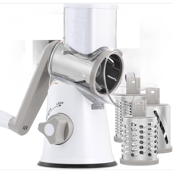Chuenyan Rotary Cheese Grater, Easy to Clean Mandoline Slicer with 3 Interchangeable Blades for Vegetables, Fruit, Nuts, Cheese & Chocolate