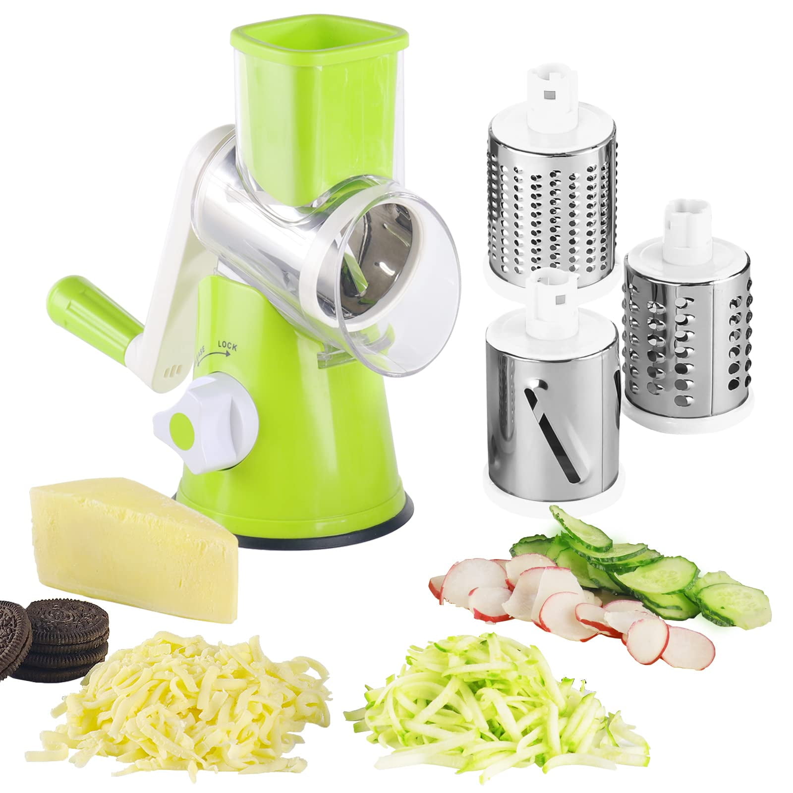 Rotary Cheese Grater, Kitchen Mandoline Vegetable Slicer with 3