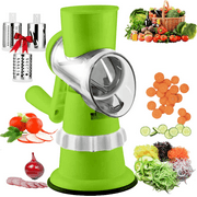 Rotary Cheese Grater, Kitchen Mandoline Vegetable Slicer with 3 Interchangeable Blades, Easy to Clean Grater for Fruit, Vegetables, Nuts-Green