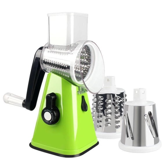 Rotary Cheese Grater, Vegetable Shredder with 3 Stainless Steel Blades & Strong Suction Base, Round Slicer & Food Chopper for Kitchen (Green)