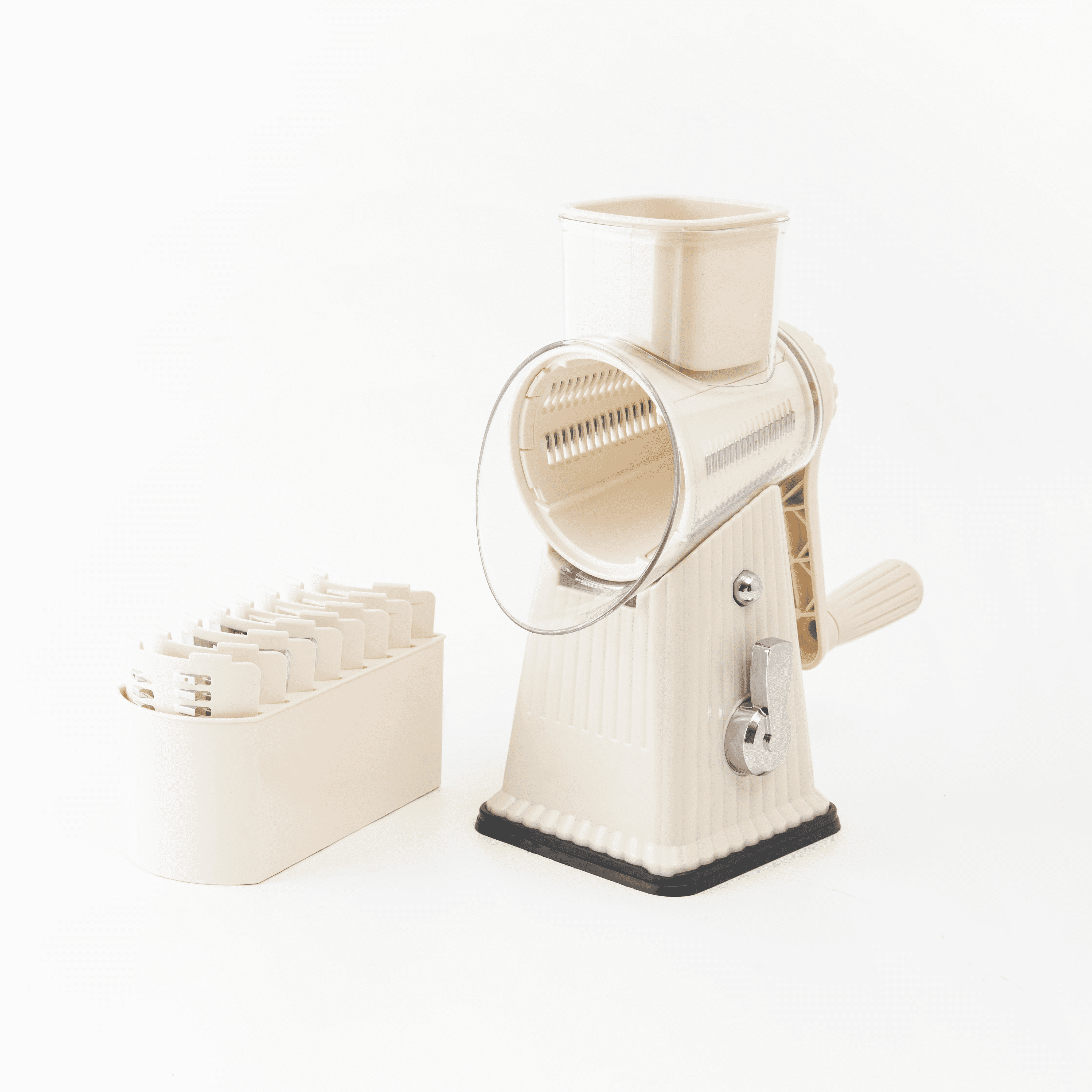 Rotary Cheese Grater & Vegetable Slicer, 5 Stainless Steel Blades, Powerful Suction Base, Quick Shredding for Cheese, Potato, Carrot, Cucumber & Easy Meal Prep