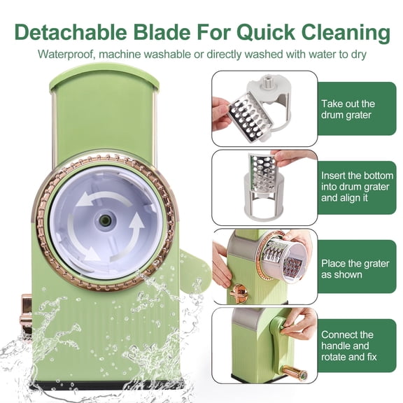Rotary Cheese Grater,Vegetable Slicer,Multifunctional Roller,Kitchen Manual Speed Slicer,Multifunctional with 3 Interchangeable Blades Shredded Potato Cheese Grater Slicer