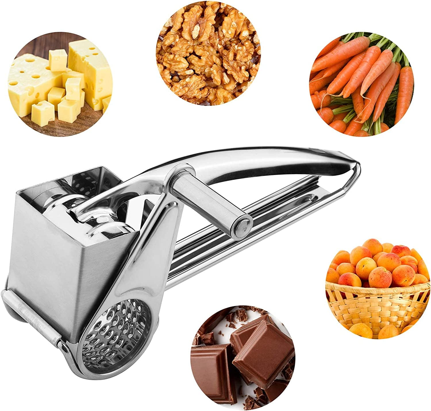 Casewin Rotary Cheese Grater Stainless Steel Block Cheese Shredder Slicer  Vegetable Cutter Hand Held Rotary Shredder Cutter Slicer 