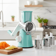 Premium Rotary Cheese Grater, Manual Cheese Grater for Kitchen, Handheld Vegetables Slicer Cheese Shredder with Rubber Suction Base, 3 Stainless Drum Blades Included,Blue
