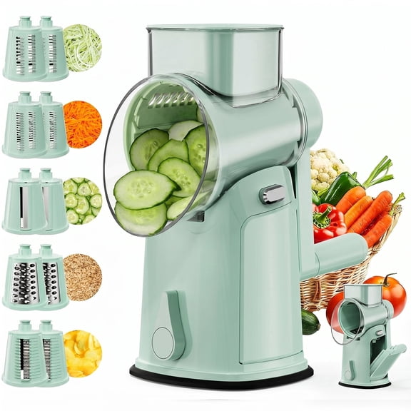 Rotary Cheese Grater with Handle - Vegetable Shredder with 10 Well-designed Blades,Food Chopper for Kitchen