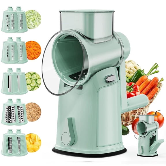 Rotary Cheese Grater with Handle - Vegetable Shredder with 10 Well-designed Blades,Food Chopper for Kitchen