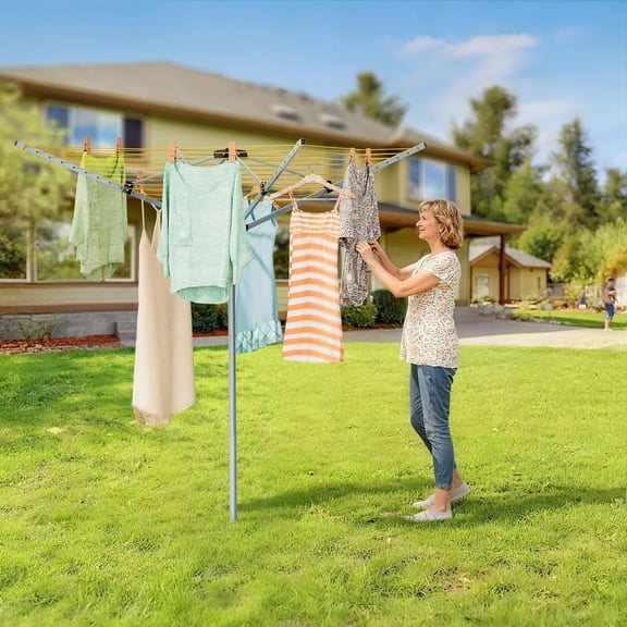 Rotary Clothesline Outdoor Umbrella Drying Rack Adjustable Height Retractable Clothes Line 4 Arms with 165ft Laundry Drying Rack with Protective Cover