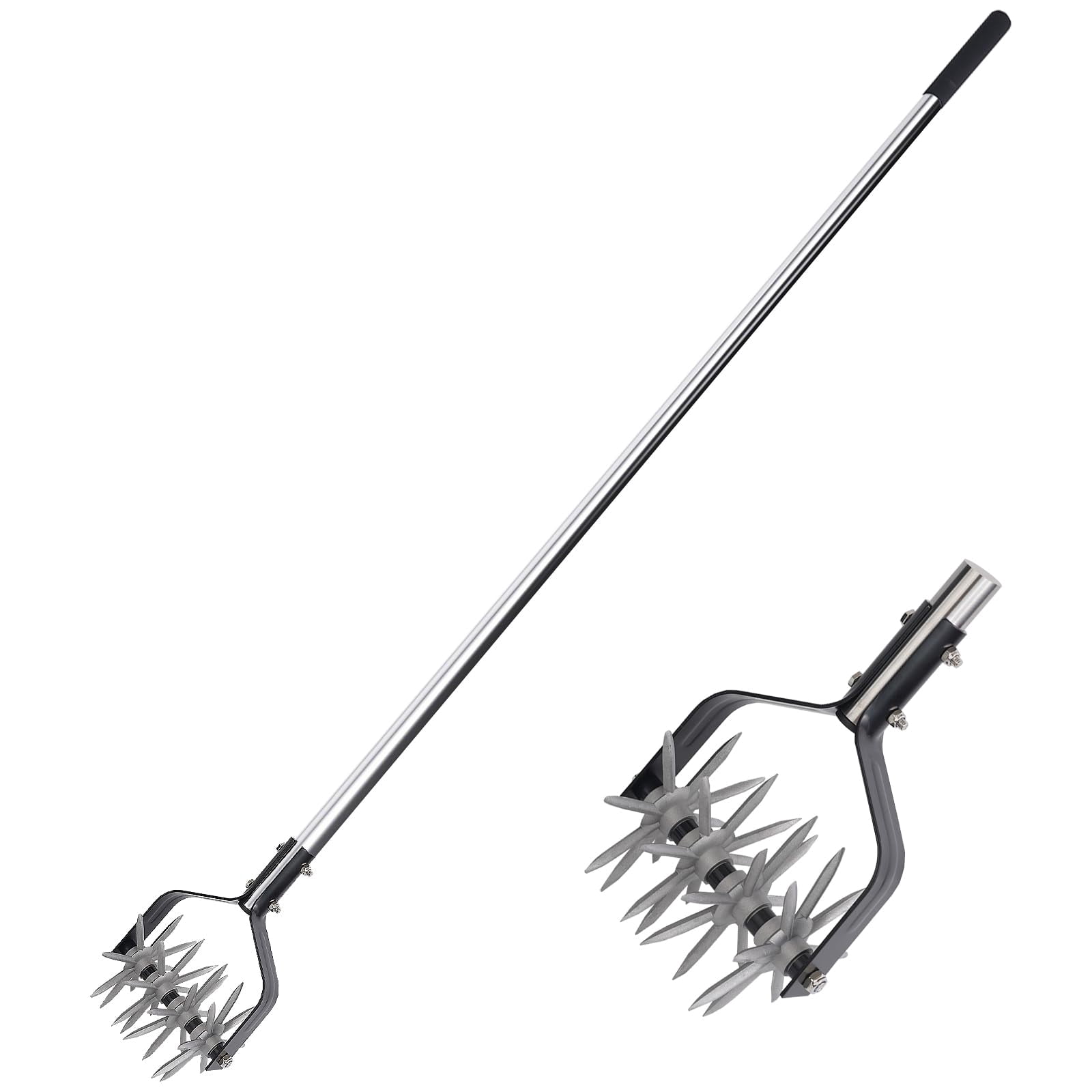 Rotary Cultivator Garden Tool  Adjustable Hand Tiller Long Handle For Aerating Planting And Mixing Soil Or Reseeding Grass