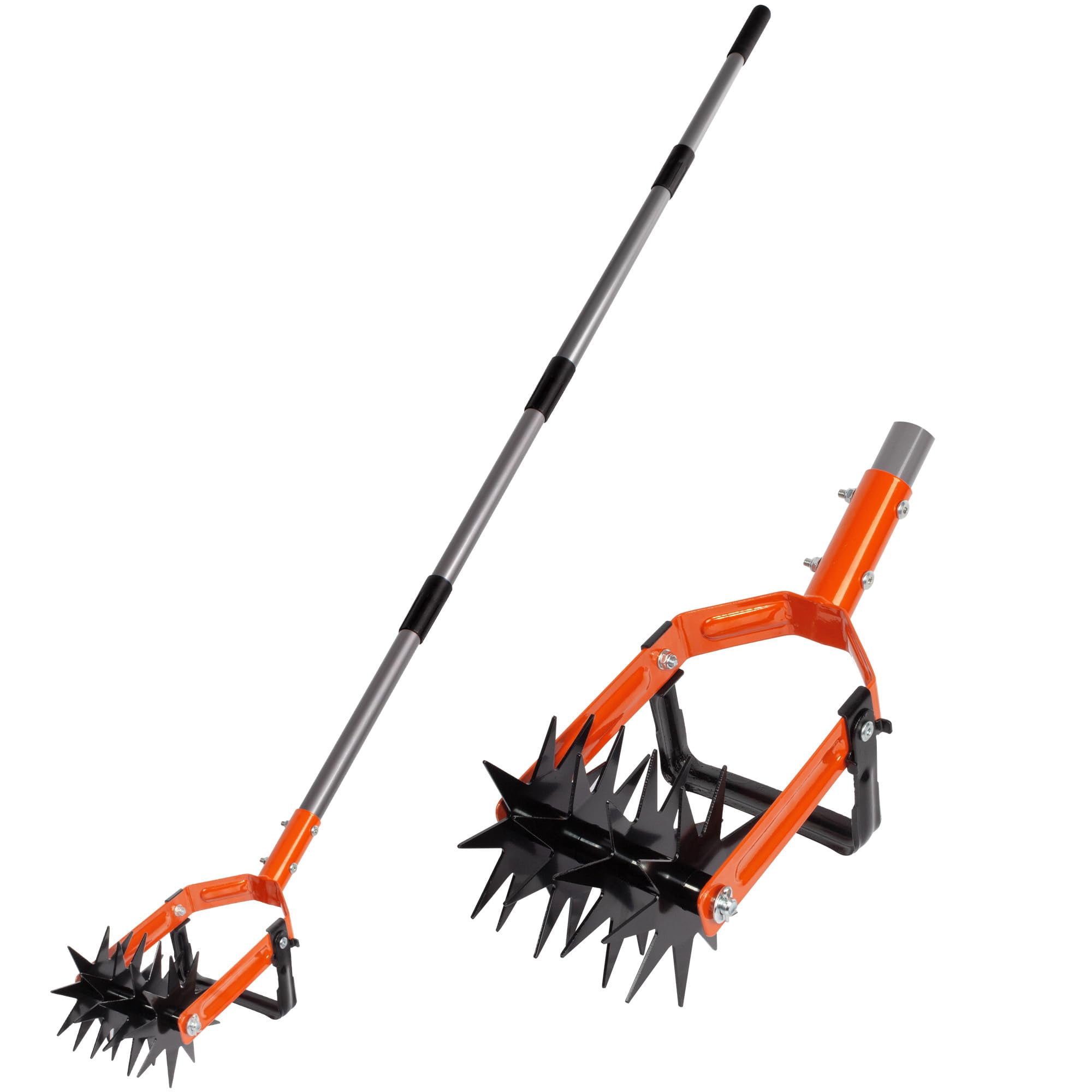Rotary Cultivator Garden Tool  Adjustable Long Handle Hand Tiller With Star-shaped Rolling Tines 2-in-1 Weeder & Soil Aerator For Lawn Care Reseeding Grass Mixing Manual Yard