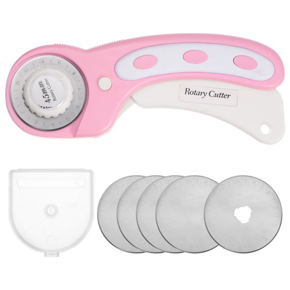 Rotary Cutter with 5pcs 45mm Straight Blade for Fabric Cutting Pink White