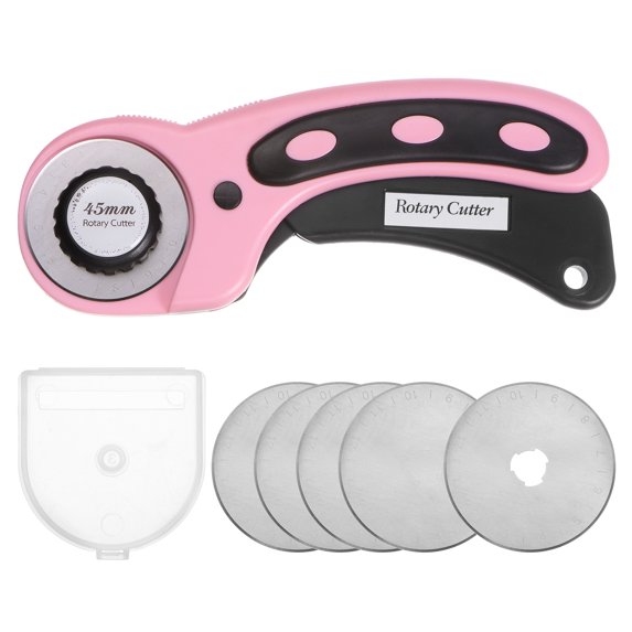Rotary Cutter with 5pcs 45mm Straight Blade for Fabric Cutting Pink