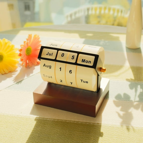 Rotary Desk Calendar Large Display Clear Desktop Wheeling Calendar Manual Date Setting Desktop Rolling Calendar Space Saving Rotary Wheel Desk Calendar Suitable for Home Office