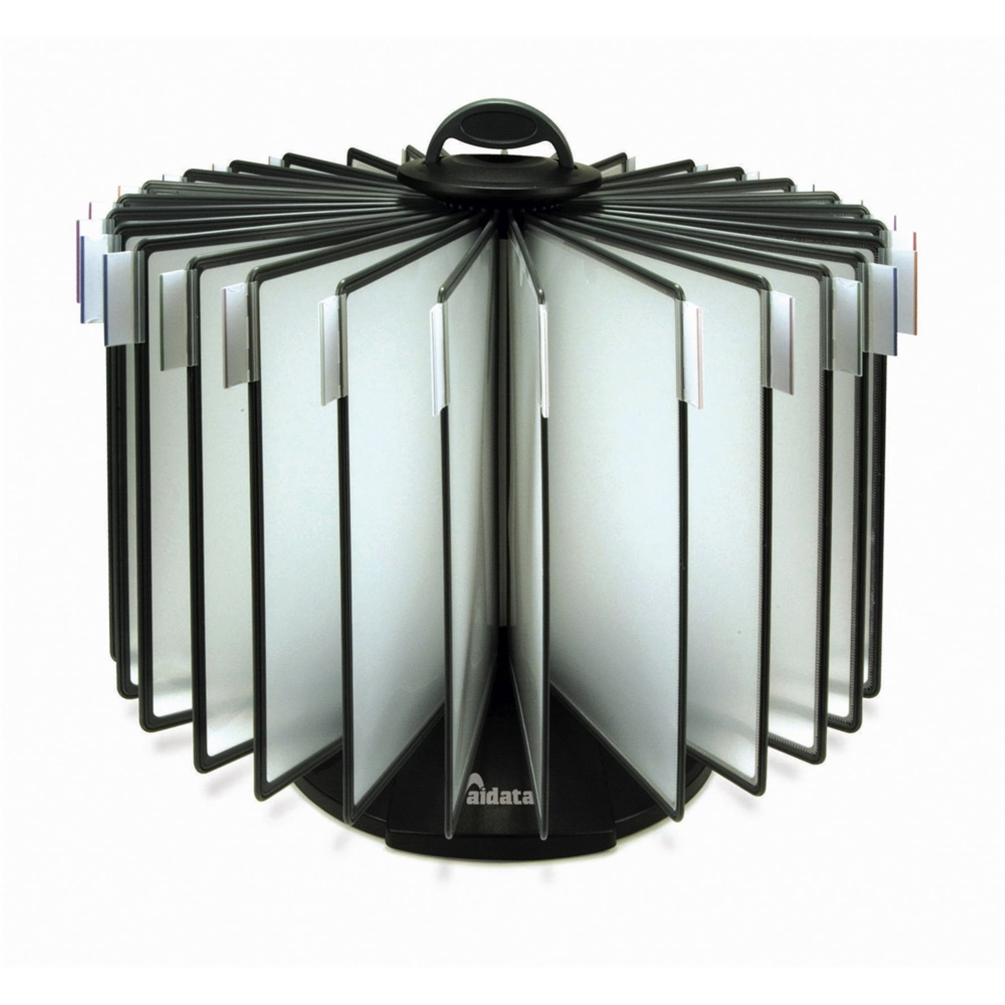 Black Polypropylene Rotary Desktop Reference Organizer with 30 Panels