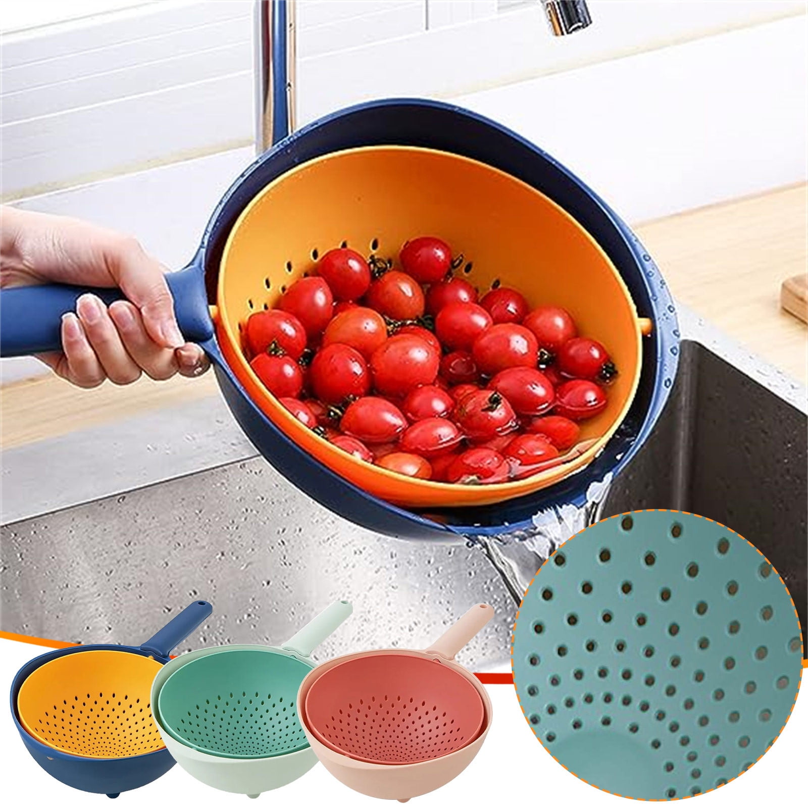 Rotary Drainage Basket Plastic With Handle Double Layer Drainage Basket
